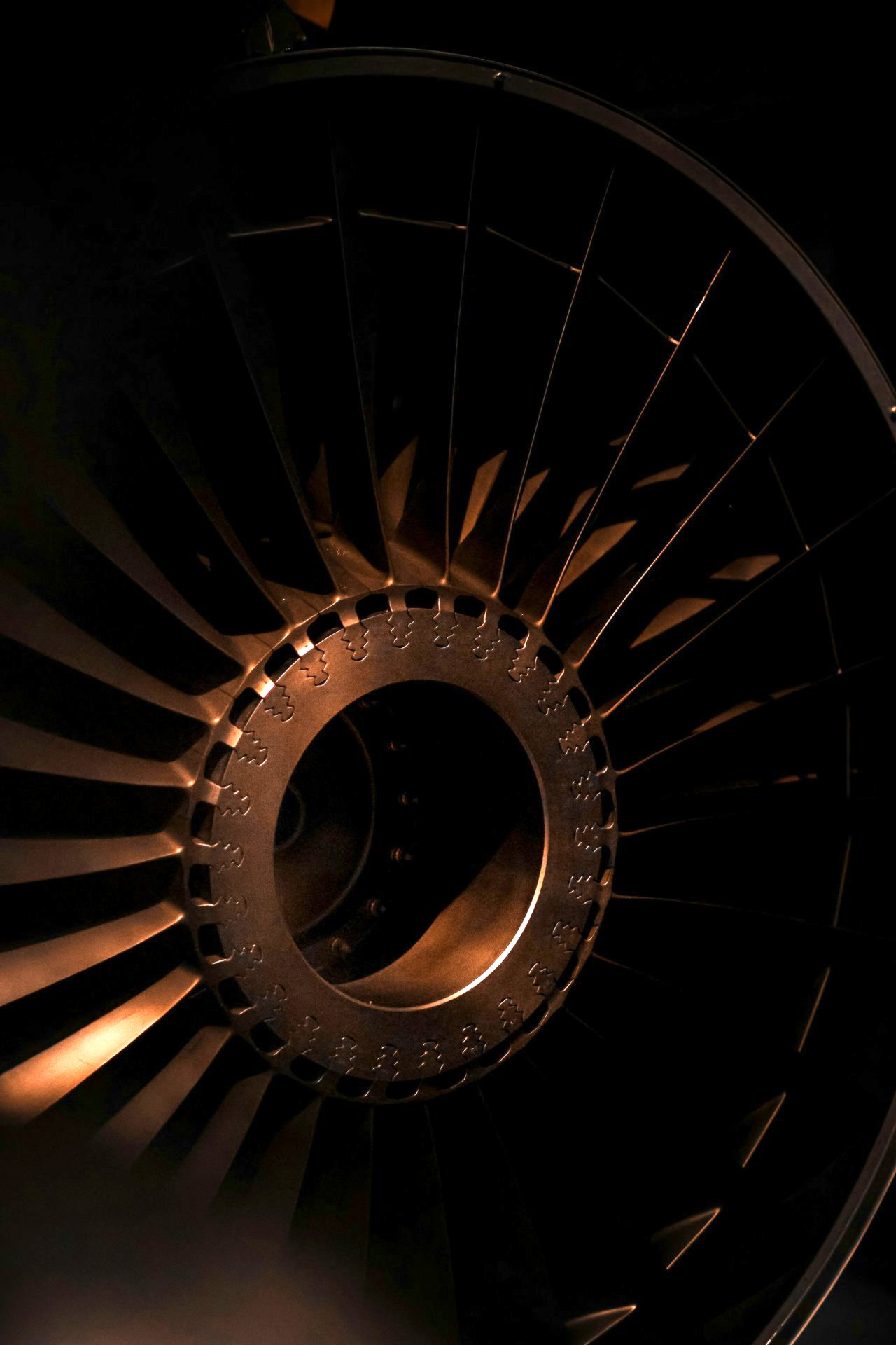 Close-up view of gas turbine fan blades
